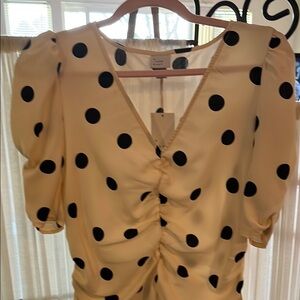 Cream Polka Dot Ruched Dress HiLow